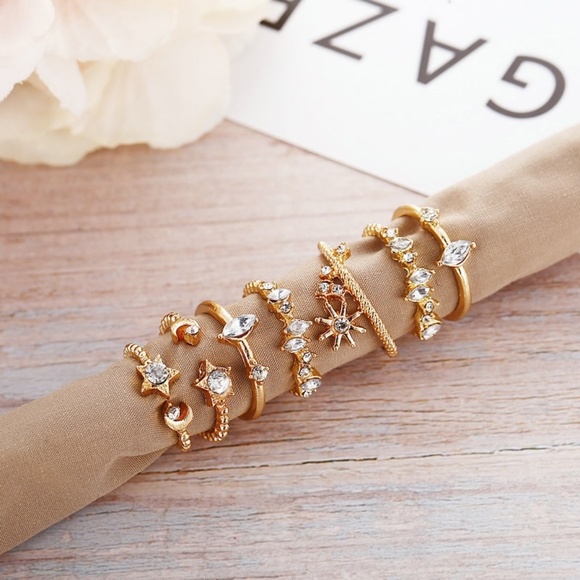 **ROMILLY* 7-Pc Gold x Rhinestone Fashion Ring Set - Picture 3 of 5